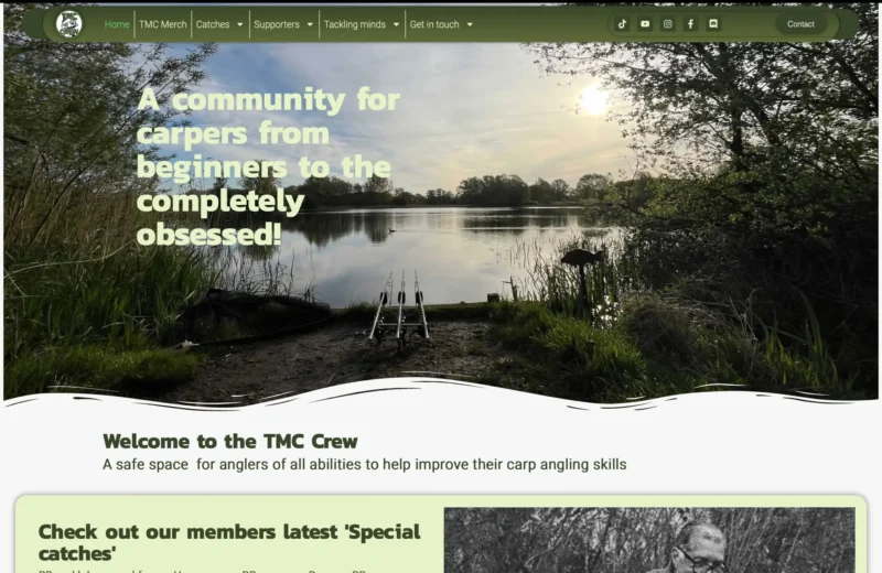 Website design for TMC Crew Carp Fishing Community